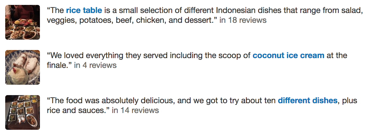 Featured reviews for an Amsterdam restaurant, according to Yelp.
